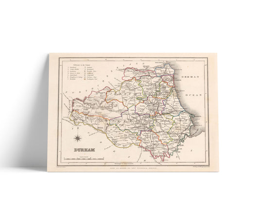 Map of Durham (1844) by Samuel Lewis – Historical County Map Reproduction Wall Art – Vintage Style Poster Print