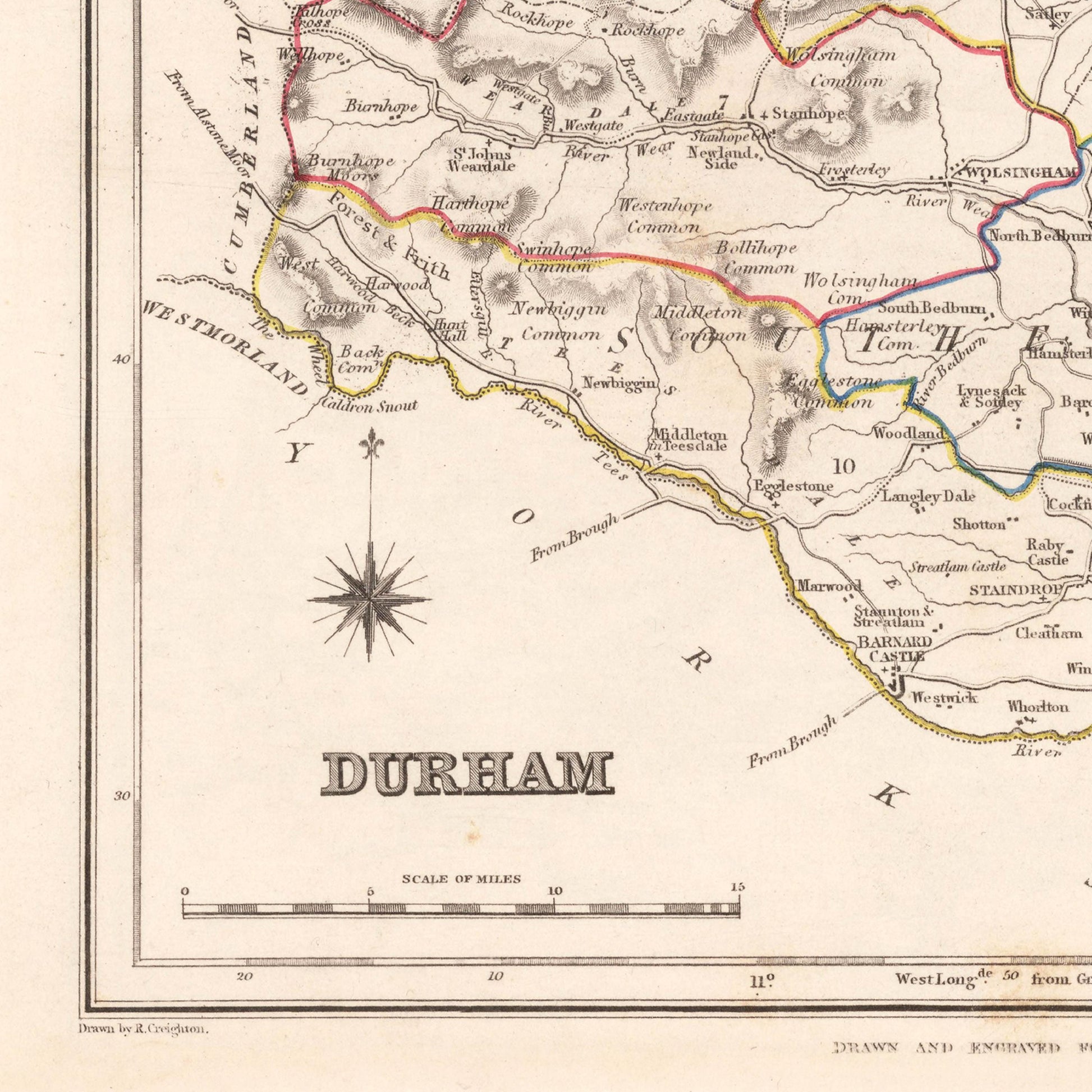 Map of Durham (1844) by Samuel Lewis – Historical County Map Reproduction Wall Art – Vintage Style Poster Print