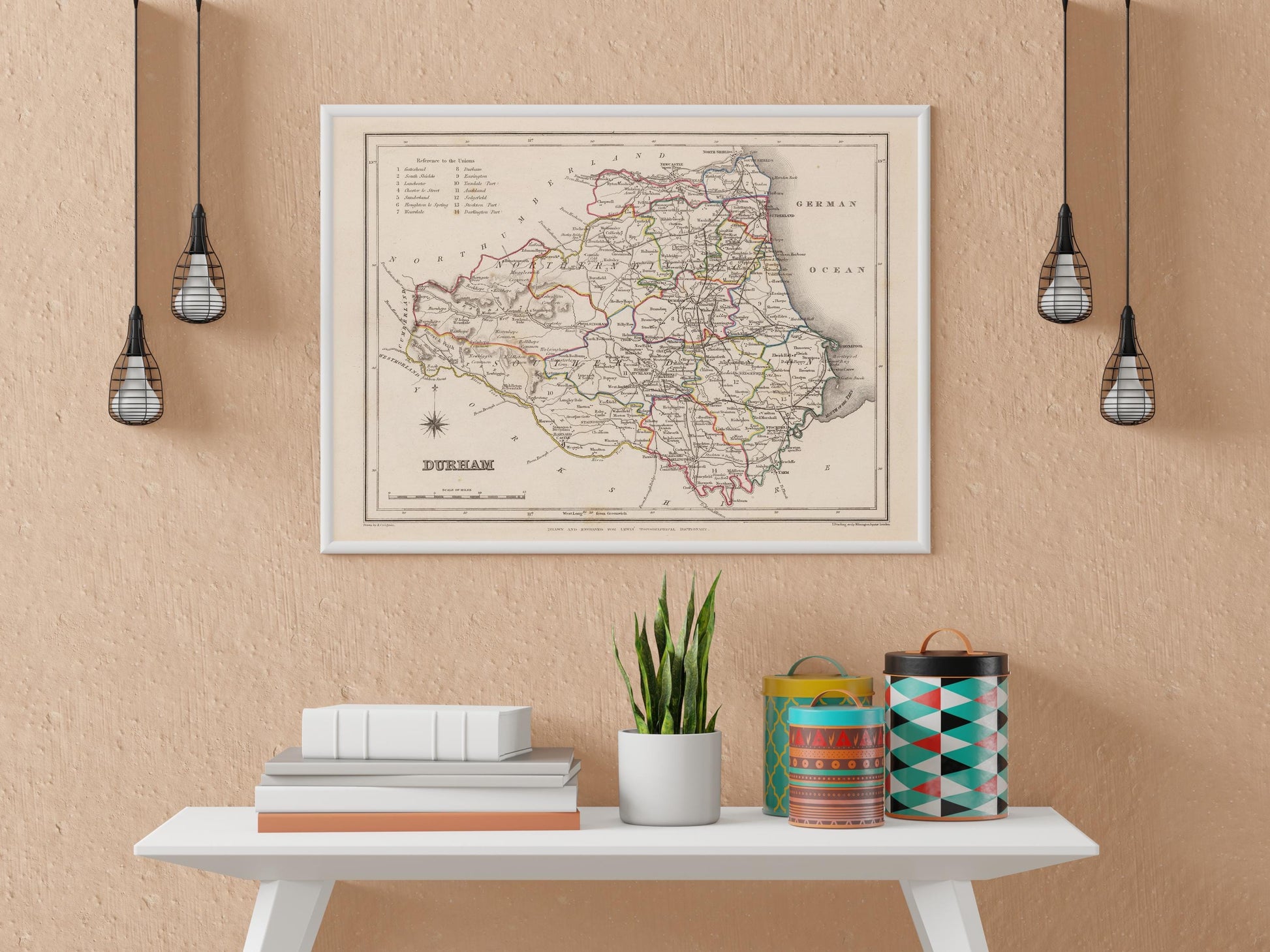 Map of Durham (1844) by Samuel Lewis – Historical County Map Reproduction Wall Art – Vintage Style Poster Print