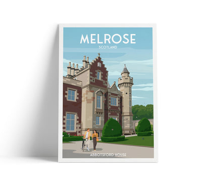 Melrose Travel Poster – Abbotsford House, Scotland | Vintage Style Wall Art Print | A4–A1 Sizes | Modern Illustration