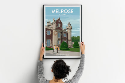Melrose Travel Poster – Abbotsford House, Scotland | Vintage Style Wall Art Print | A4–A1 Sizes | Modern Illustration