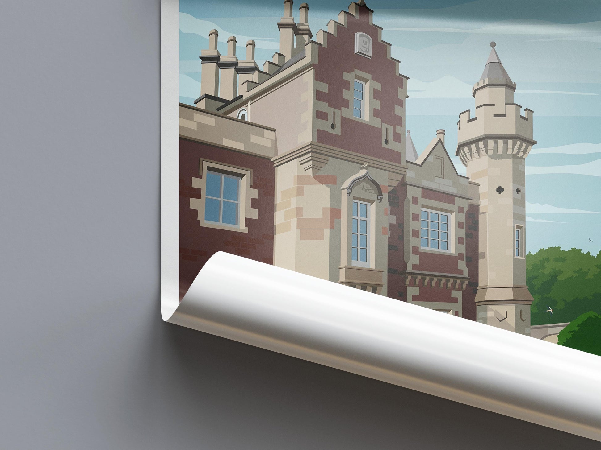 Melrose Travel Poster – Abbotsford House, Scotland | Vintage Style Wall Art Print | A4–A1 Sizes | Modern Illustration