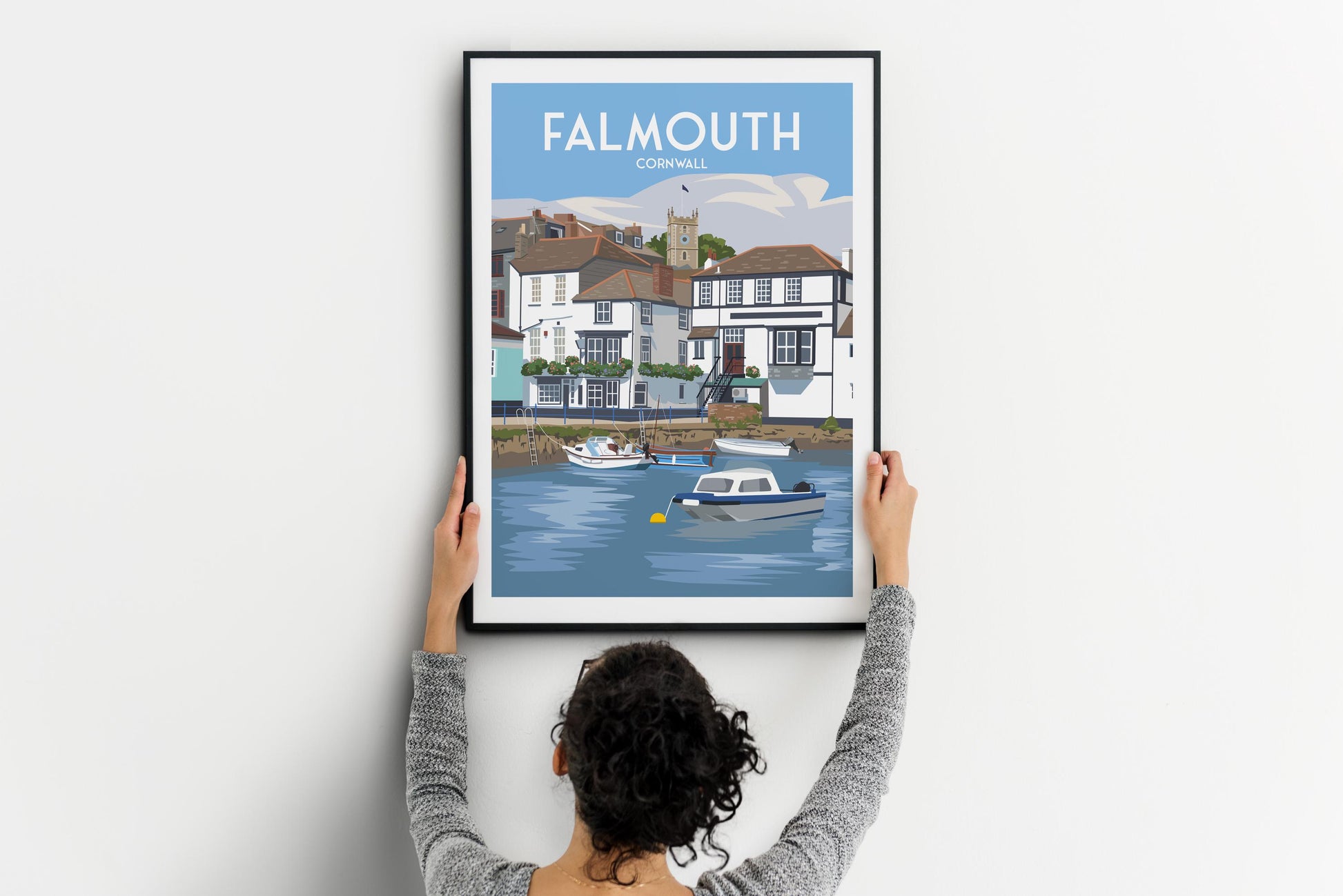 Falmouth Cornwall Travel Poster – A4 to A1 Wall Art Print | Harbour & Boats Illustration | Coastal Home Décor
