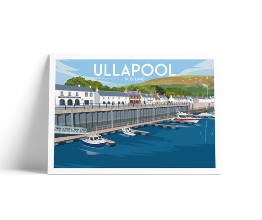 Ullapool Harbour Travel Poster – Scenic Scottish Coastal Wall Art