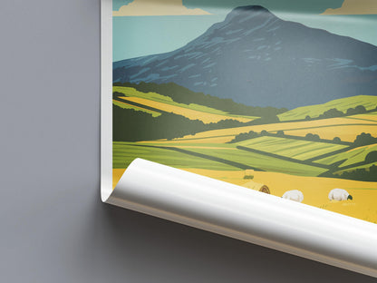 Bennachie Travel Poster, Aberdeenshire Wall Art, Scottish Landscape Print, Vintage Style Illustration (A4–A2)