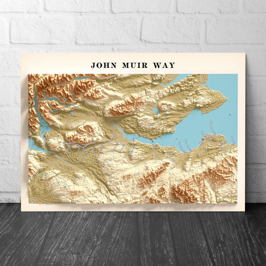 John Muir Way Trail Map Print – Scotland Walking Route Poster – A4 to A1 – Matt or Satin Finish