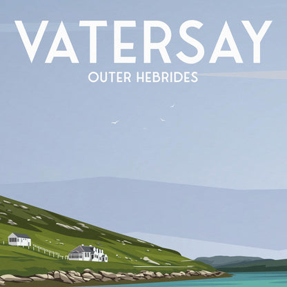 Vatersay – Outer Hebrides Travel Poster | Modern Coastal Wall Art | Cows on the Beach | Scottish Island Print