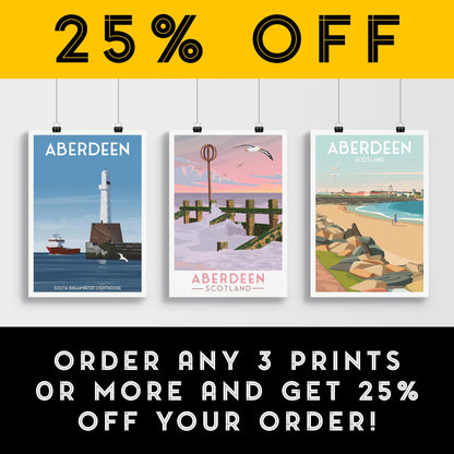 Aberdeen Travel Poster – Scottish Coast Wall Art Print