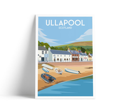 Ullapool Scotland Travel Poster – A4 to A1 Wall Art Print | Harbour & Boats Illustration | Scottish Coastal Wall Decor