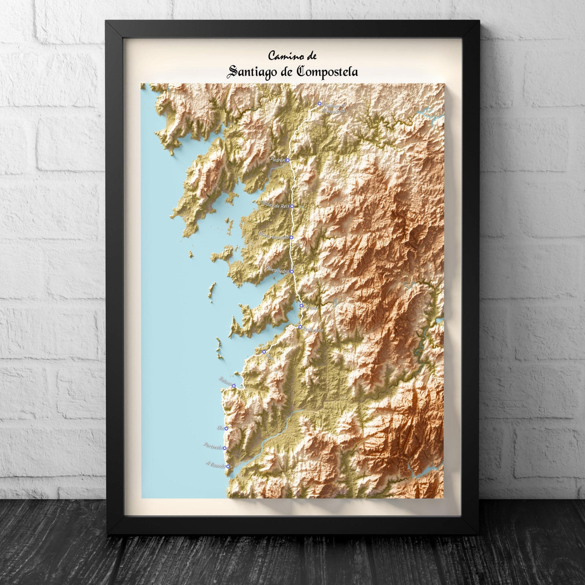 Camino de Santiago Trail Map Print – The Way of St James (A Guarda to Santiago de Compostela)