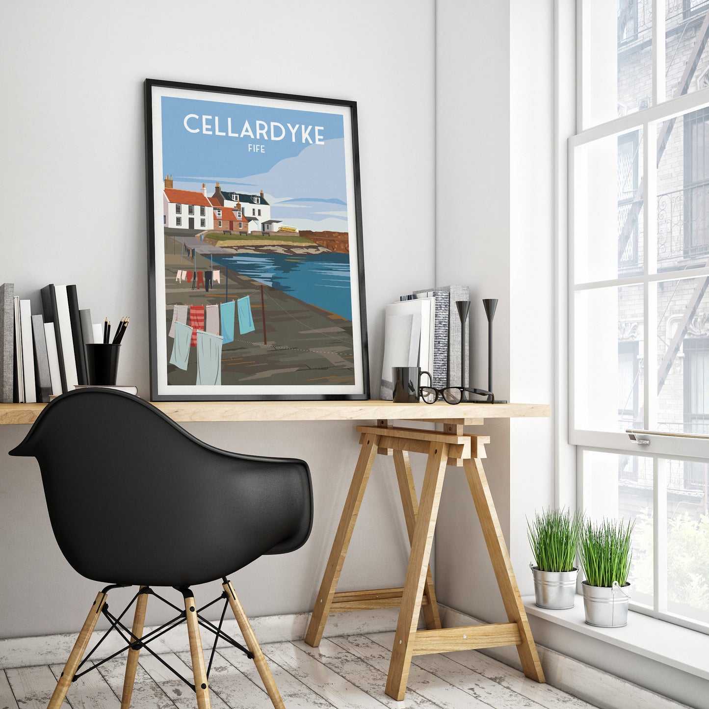 Cellardyke Print, Clothes Hanging at the Harbour,  Fife Travel Poster, Fife East Neuk Wall Art, Scottish Gift