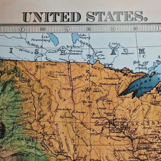 USA terrain relief map - 2D Giclée Print - 3D effect shaded relief Poster of the United States -  - Vintage Style 1871 America Elevation Map