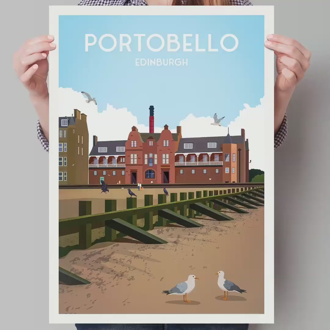 Portobello Beach Print - Travel Poster - Turkish Baths - Promenade - Edinburgh Print - Scottish Art - Scottish Gifts