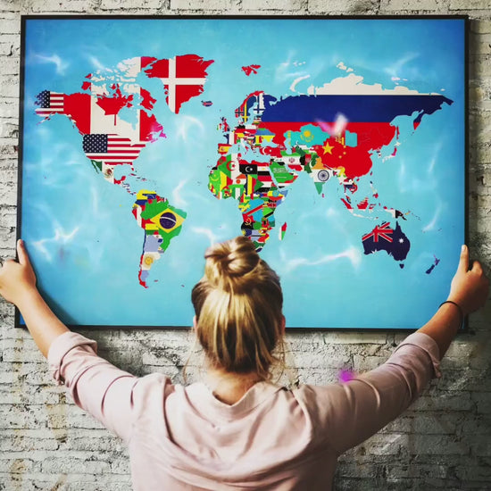 World Map of Flags - Country Map Poster - Educational Art - Kid's Room - National Flags - Map Art - Gift for Him