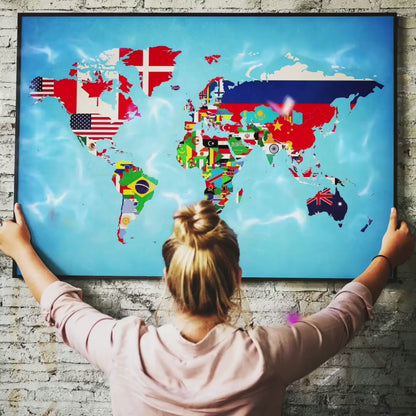 World Map of Flags - Country Map Poster - Educational Art - Kid's Room - National Flags - Map Art - Gift for Him