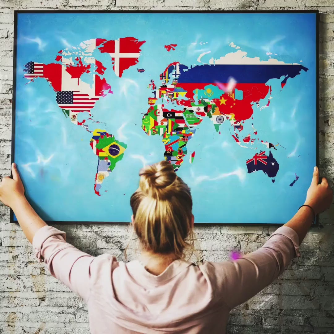 World Map of Flags - Country Map Poster - Educational Art - Kid's Room - National Flags - Map Art - Gift for Him