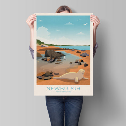 Newburgh Travel Poster, Newburgh Beach, Aberdeenshire, Scotland, Seal Beach