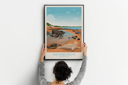 Newburgh Travel Poster, Newburgh Beach, Aberdeenshire, Scotland, Seal Beach