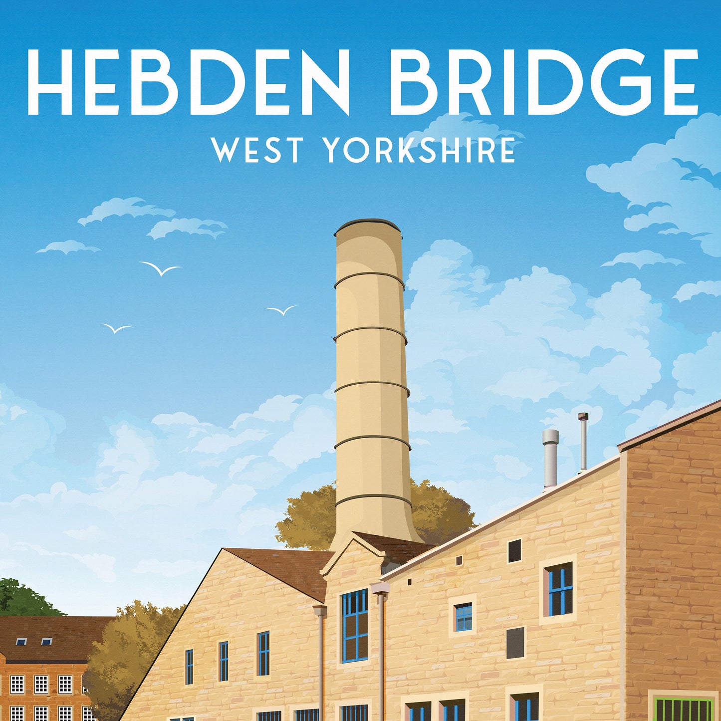 Hebden Bridge Travel Poster - West Yorkshire - Rochdale Canal - Textile Mill - Halifax - England - Wall Art Print