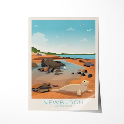 Newburgh Travel Poster, Newburgh Beach, Aberdeenshire, Scotland, Seal Beach