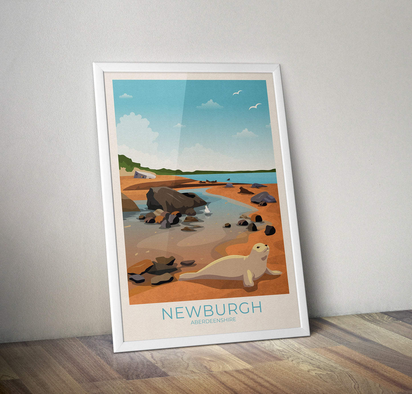 Newburgh Travel Poster, Newburgh Beach, Aberdeenshire, Scotland, Seal Beach