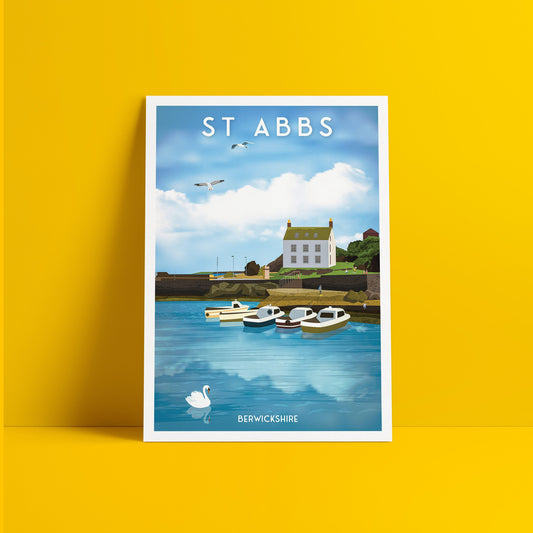 St Abbs Print - Berwickshire Travel Poster - St Abb's Harbour - New Asgard