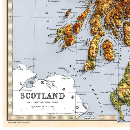 Vintage Map of Scotland - Topographic Bartholomew Map Print - 2D Giclée Print - Retro - Geological Map