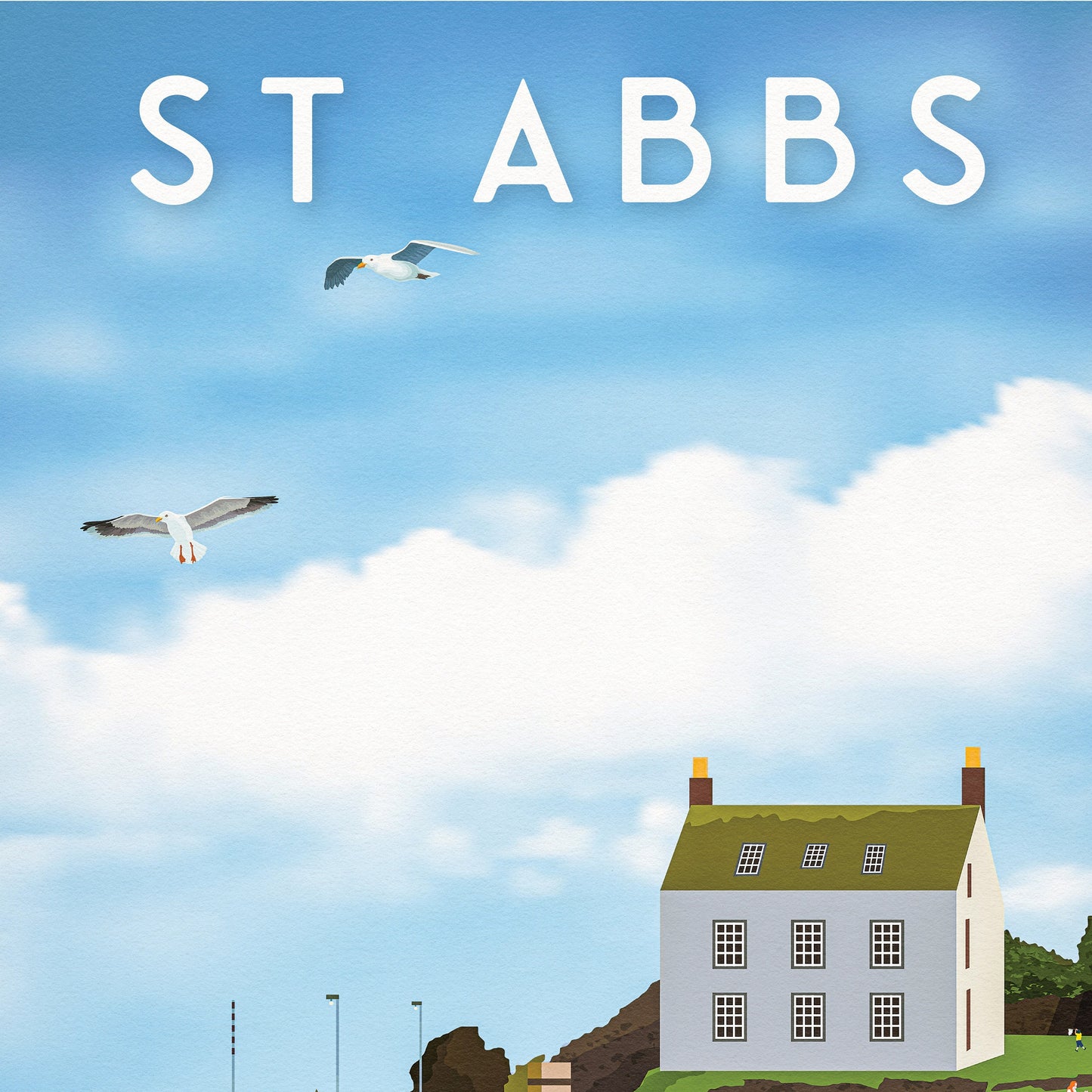 St Abbs Print - Berwickshire Travel Poster - St Abb's Harbour - New Asgard