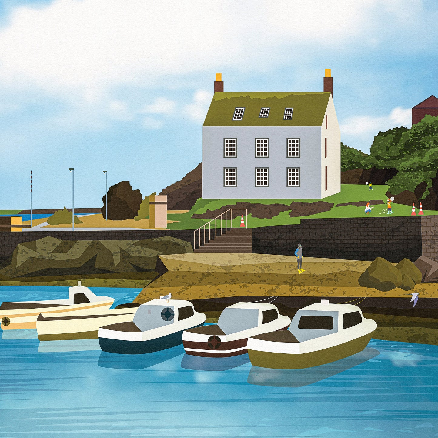 St Abbs Print - Berwickshire Travel Poster - St Abb's Harbour - New Asgard