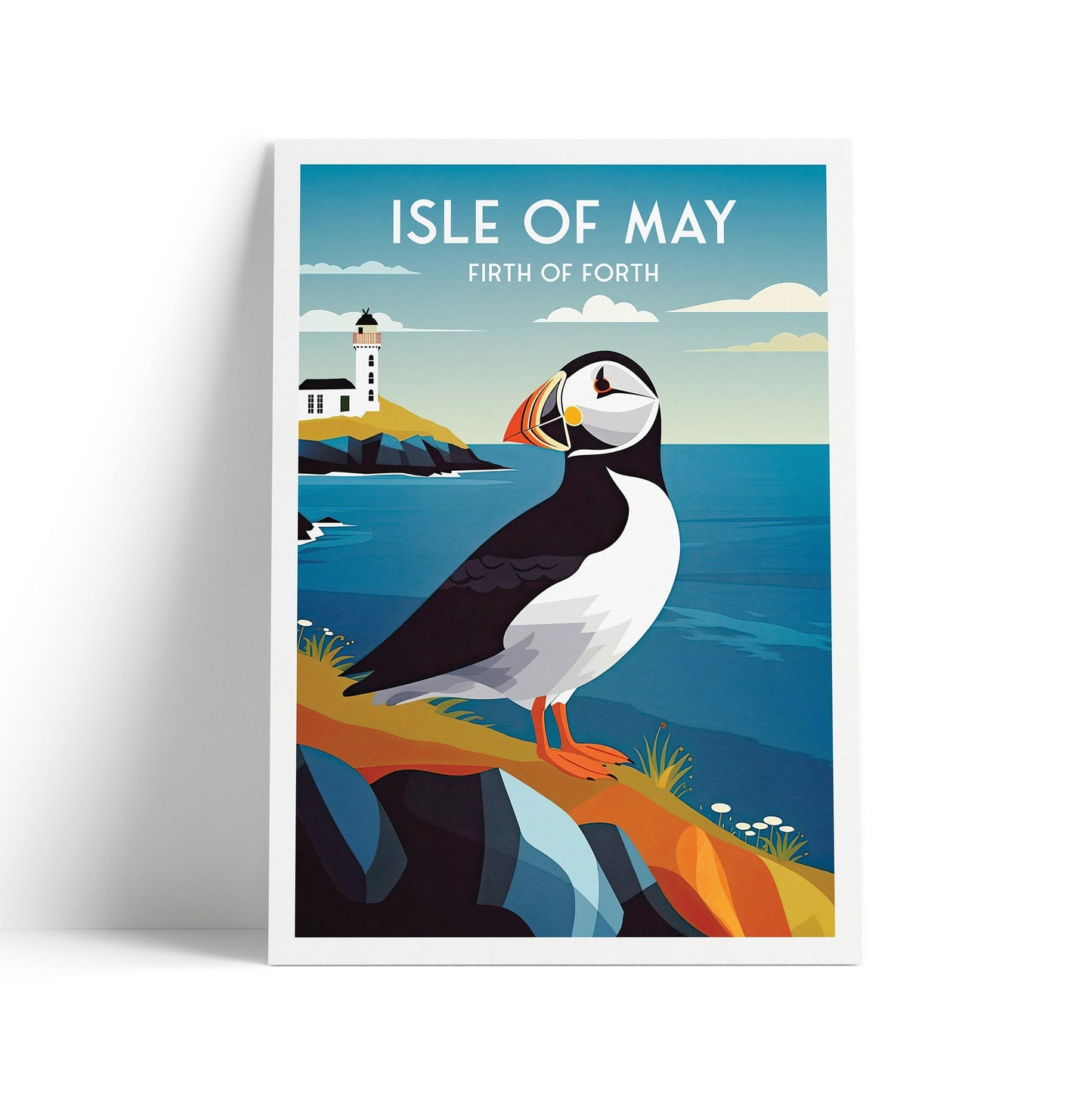 Isle of May Travel Poster - Puffin and Lighthouse | Firth of Forth | Vintage-Inspired Print