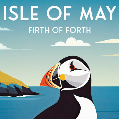 Isle of May Travel Poster - Puffin and Lighthouse | Firth of Forth | Vintage-Inspired Print