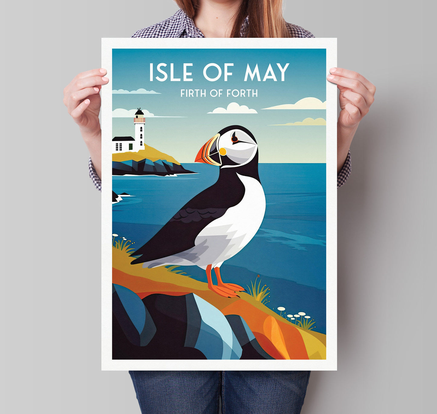 Isle of May Travel Poster - Puffin and Lighthouse | Firth of Forth | Vintage-Inspired Print