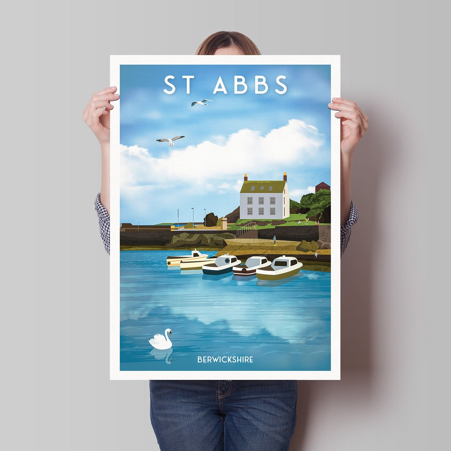 St Abbs Print - Berwickshire Travel Poster - St Abb's Harbour - New Asgard