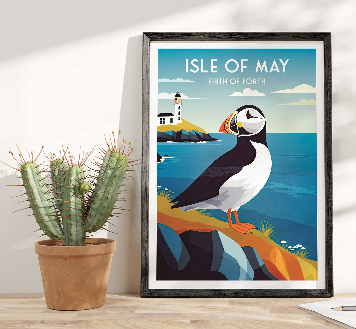 Isle of May Travel Poster - Puffin and Lighthouse | Firth of Forth | Vintage-Inspired Print