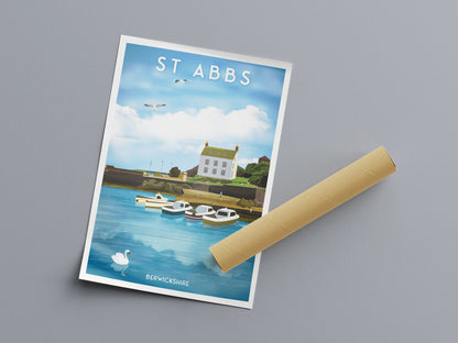 St Abbs Print - Berwickshire Travel Poster - St Abb's Harbour - New Asgard