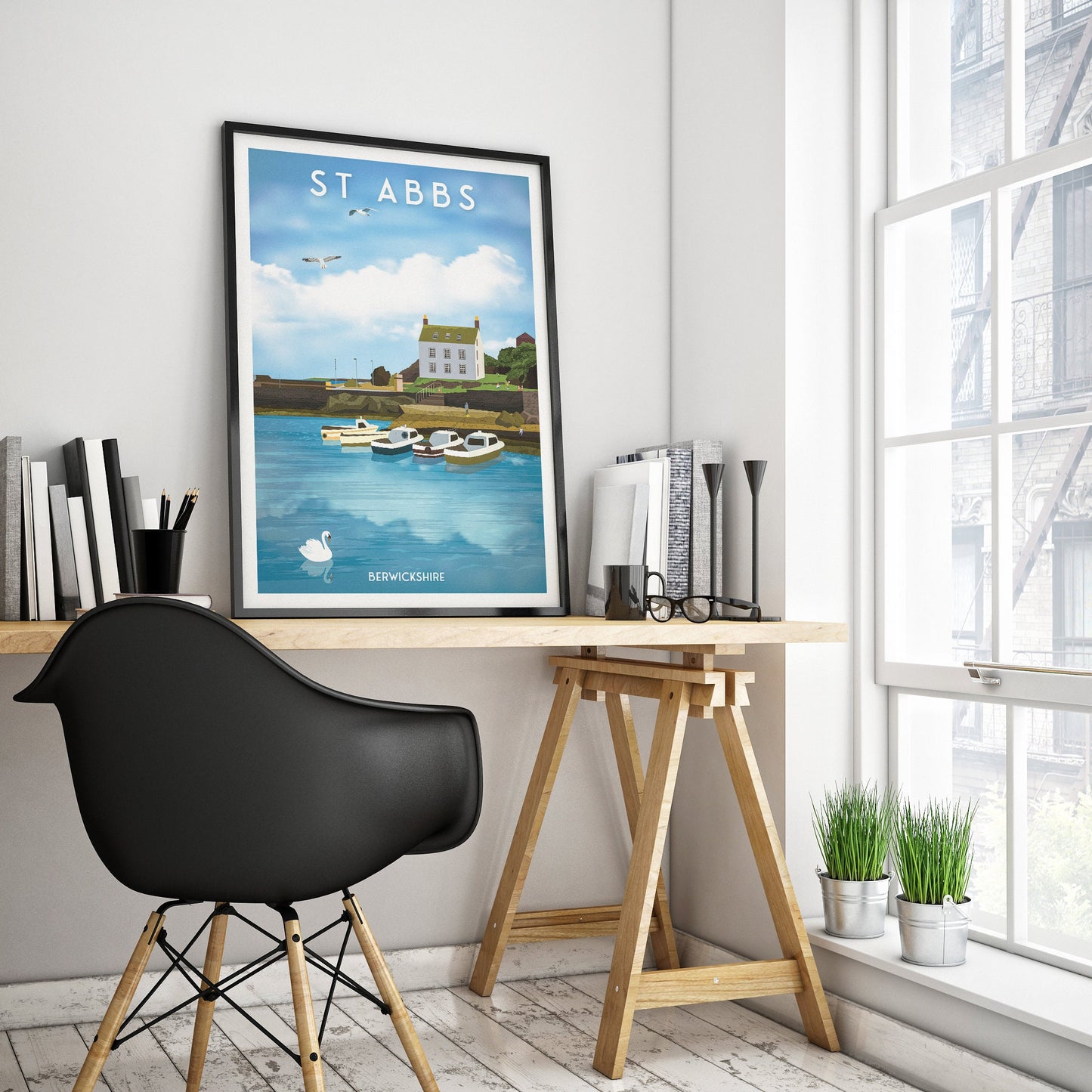 St Abbs Print - Berwickshire Travel Poster - St Abb's Harbour - New Asgard