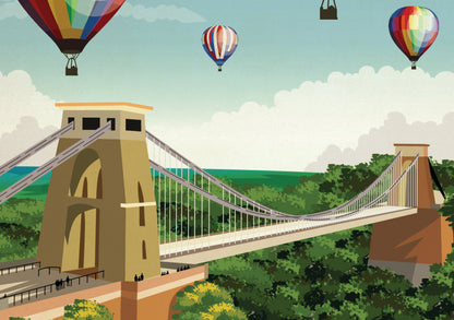 Bristol Balloon Fiesta Poster, Balloon Festival , Clifton Bridge, Vintage retro Bristol travel poster, Hot Air Balloon Print Fiesta