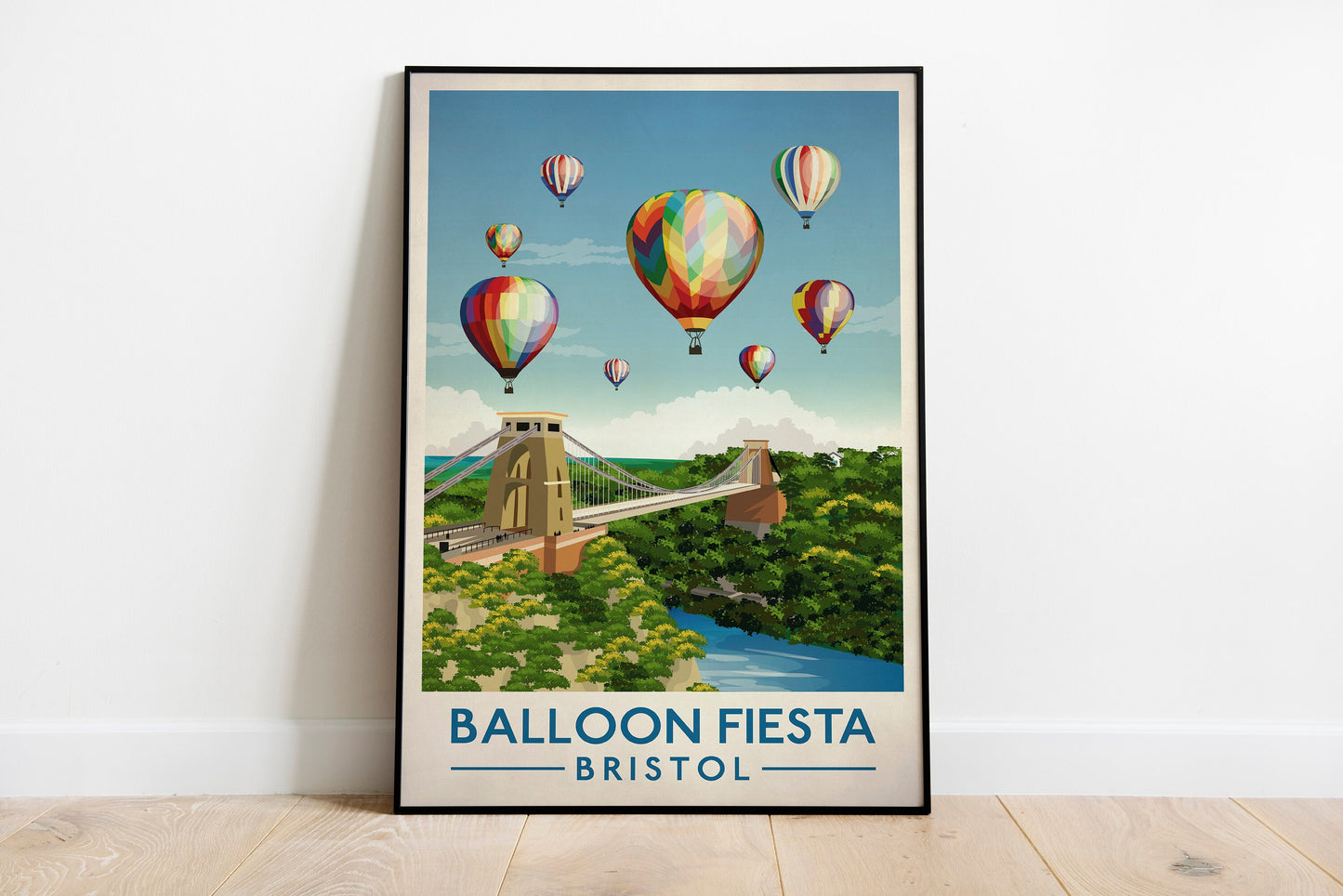 Bristol Balloon Fiesta Poster, Balloon Festival , Clifton Bridge, Vintage retro Bristol travel poster, Hot Air Balloon Print Fiesta