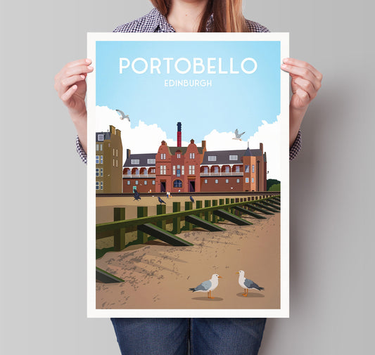 Portobello Beach Print - Travel Poster - Turkish Baths - Promenade - Edinburgh Print - Scottish Art - Scottish Gifts