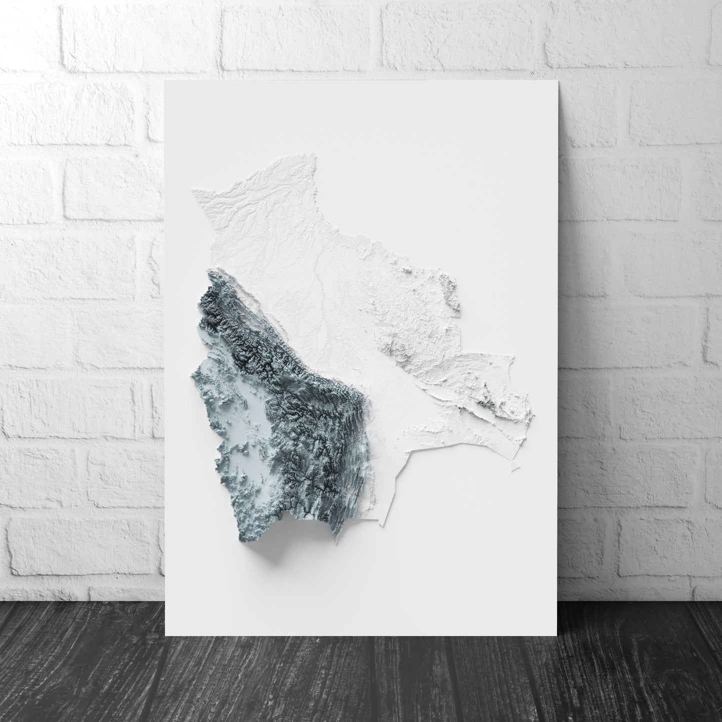 Bolivia Art Relief Map - 2D Black and White Print - Bolivia Geology  - 2D Shaded Relief Map - Unique Bolivian Art