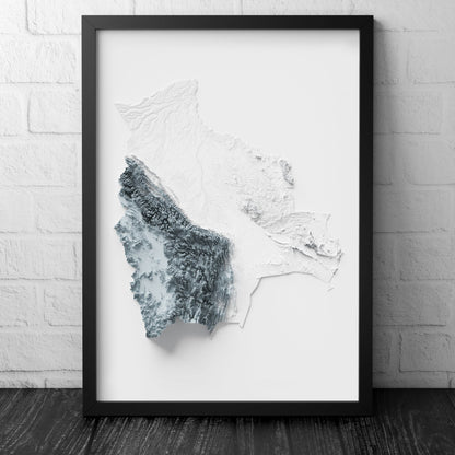 Bolivia Art Relief Map - 2D Black and White Print - Bolivia Geology  - 2D Shaded Relief Map - Unique Bolivian Art