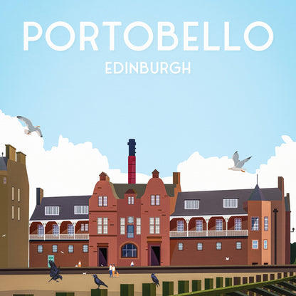 Portobello Beach Print - Travel Poster - Turkish Baths - Promenade - Edinburgh Print - Scottish Art - Scottish Gifts