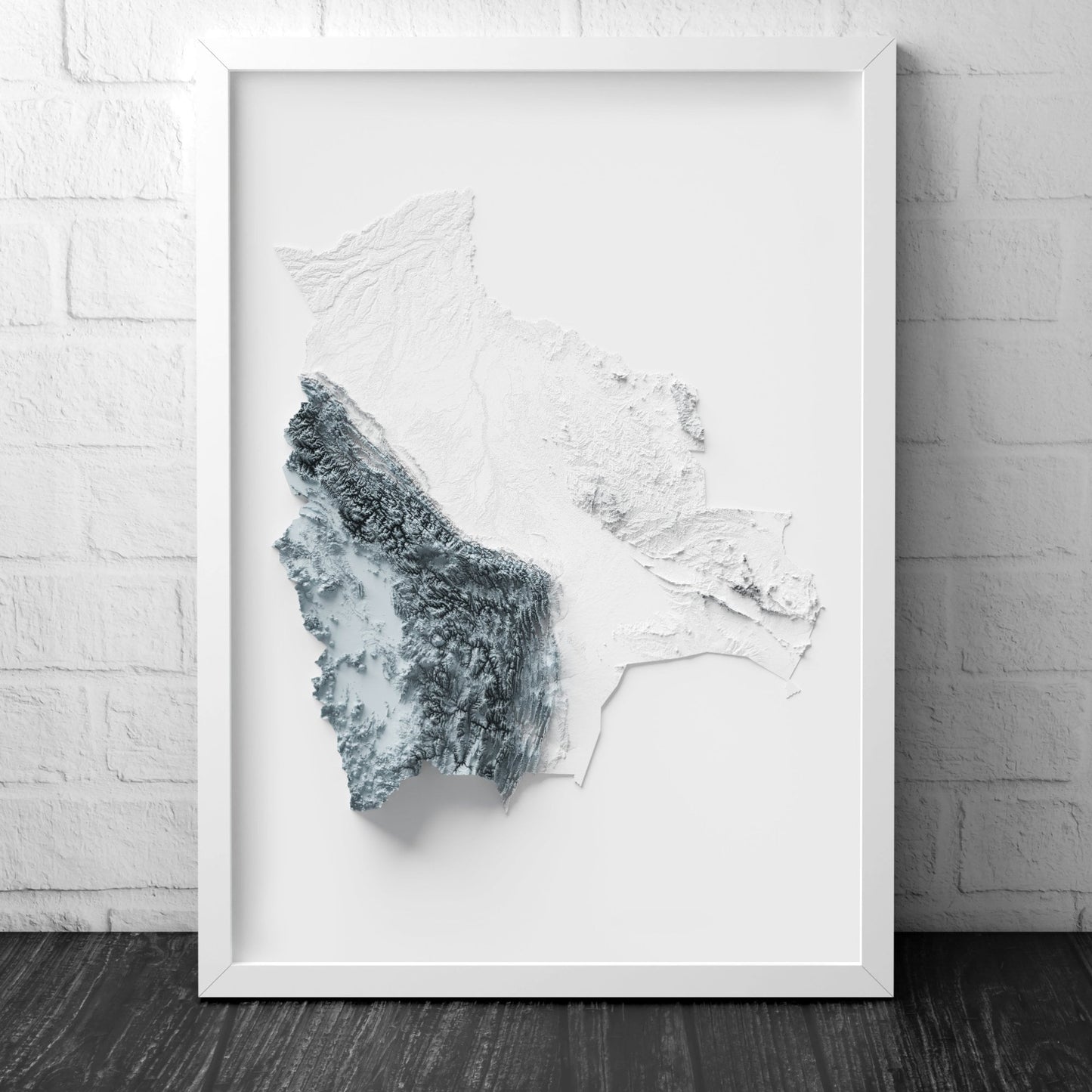 Bolivia Art Relief Map - 2D Black and White Print - Bolivia Geology  - 2D Shaded Relief Map - Unique Bolivian Art