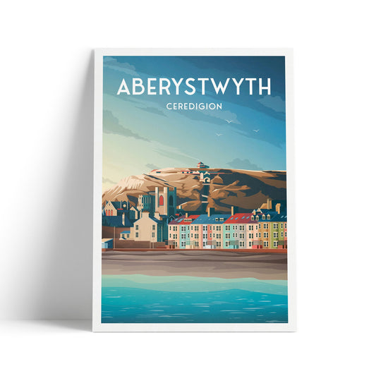 Aberystwyth Print, Wales Travel Poster, Ceredigion Illustration Wall Decor, Seaside Charm, Welsh Wall Art