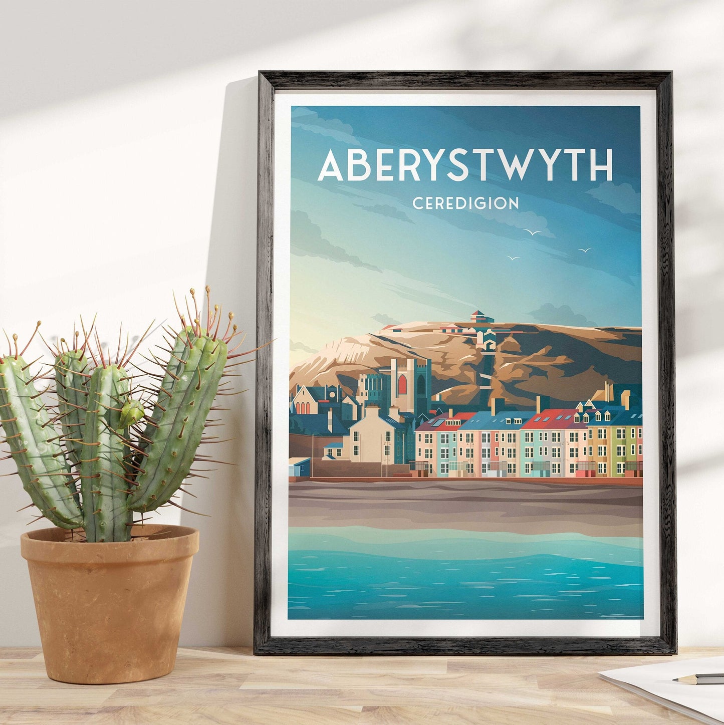 Aberystwyth Print, Wales Travel Poster, Ceredigion Illustration Wall Decor, Seaside Charm, Welsh Wall Art