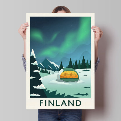 Finland Travel Poster featuring the Northern Lights