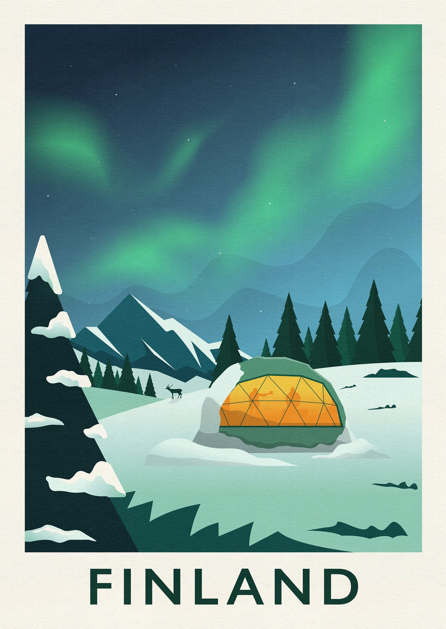 Finland Travel Poster featuring the Northern Lights