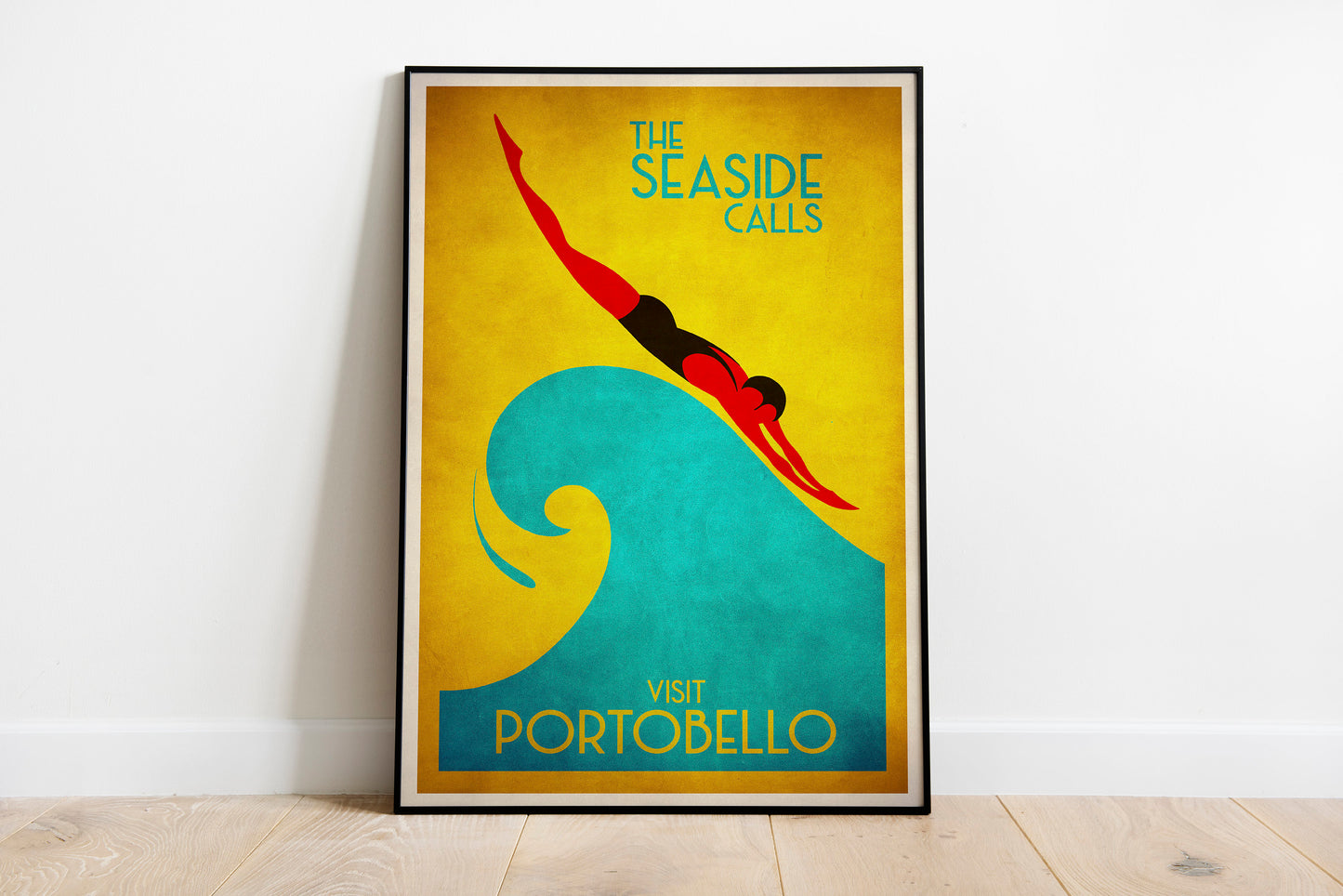 Visit Portobello Poster, The Seaside Calls, Vintage looking Portobello illustration,  Edinburgh Print, Scottish Art, Scottish Gifts