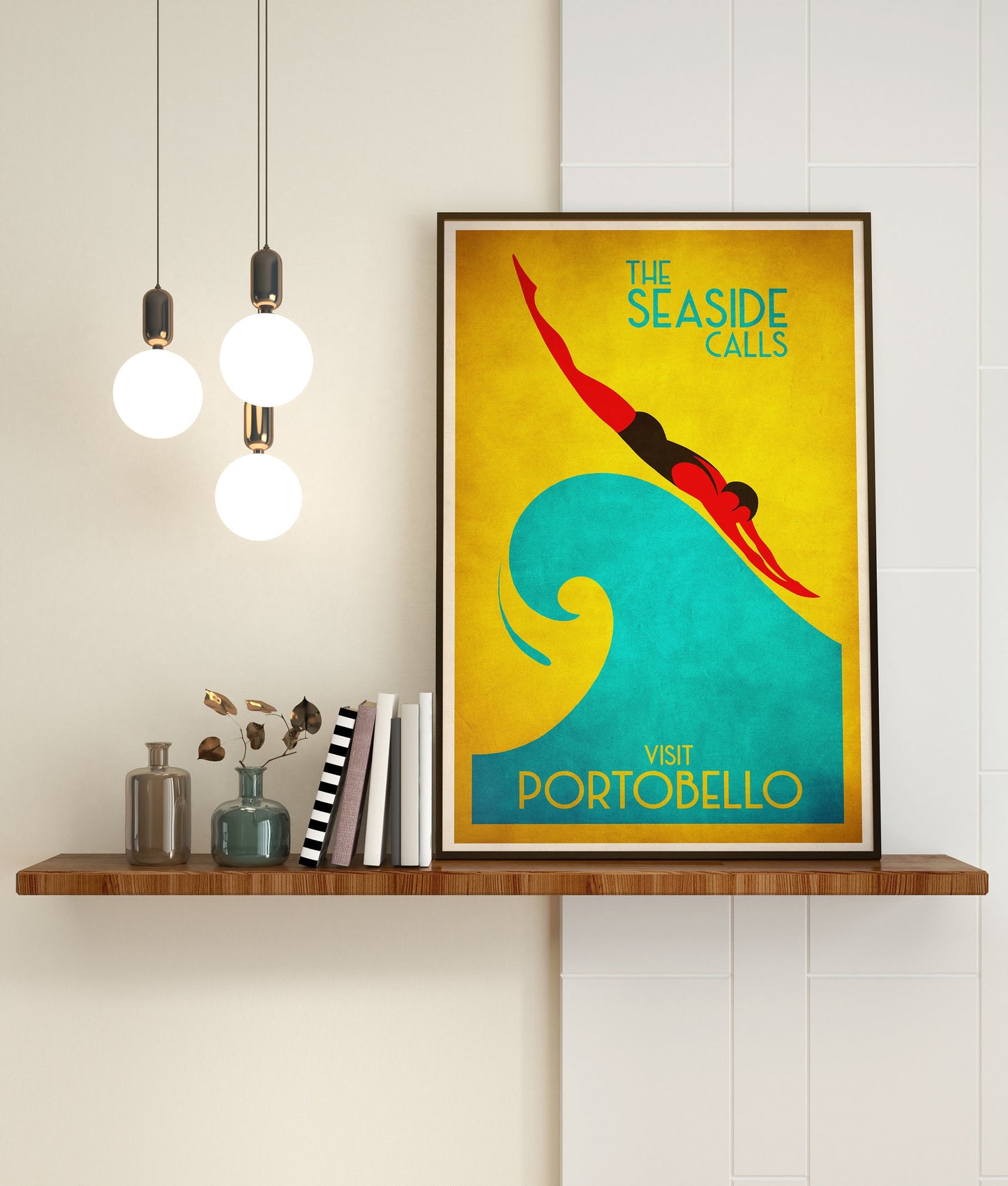 Visit Portobello Poster, The Seaside Calls, Vintage looking Portobello illustration,  Edinburgh Print, Scottish Art, Scottish Gifts