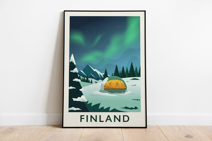 Finland Travel Poster featuring the Northern Lights